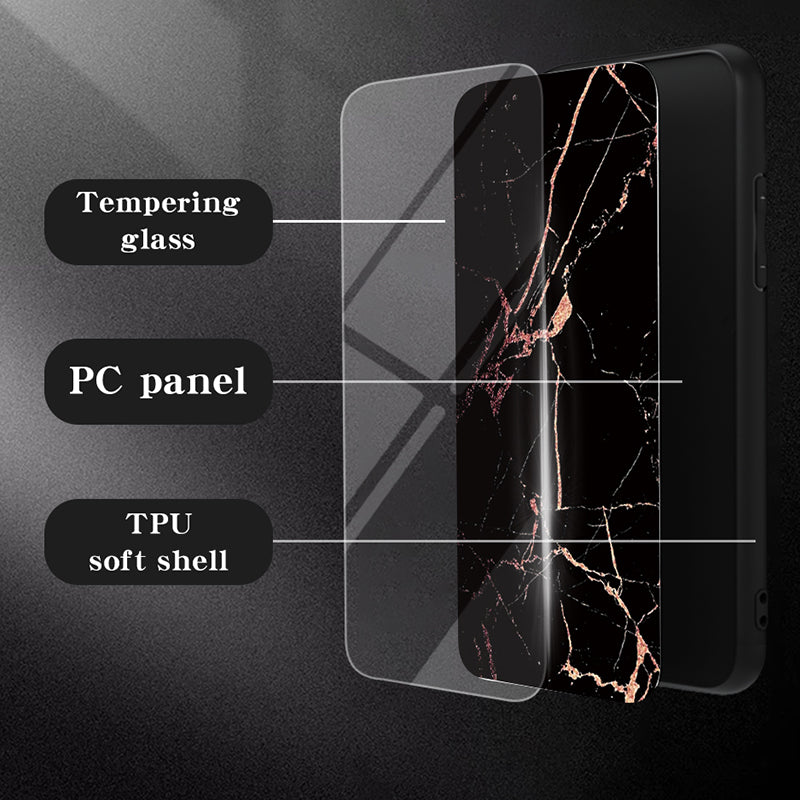 Tempered Glass + PC + TPU Cover with White Printed Marble Pattern -  For Samsung Galaxy S24 Ultra