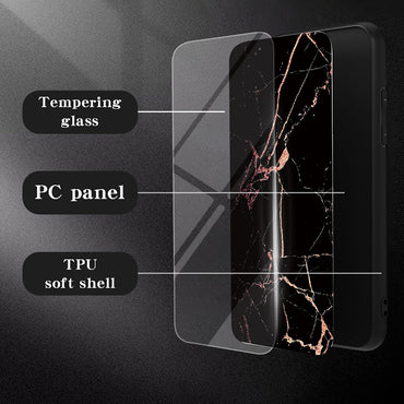 Tempered Glass + PC + TPU Cover with White Printed Marble Pattern -  For Samsung Galaxy S24 Ultra