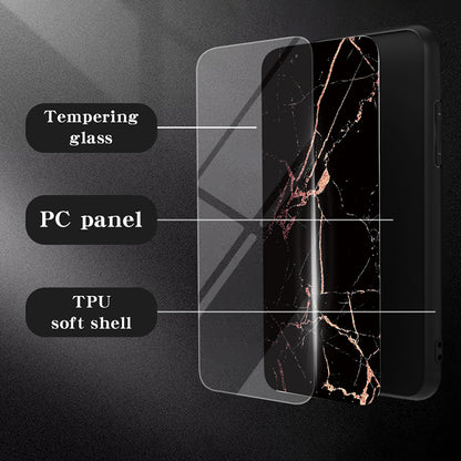 Tempered Glass + PC + TPU Cover with White Printed Marble Pattern -  For Samsung Galaxy S24 Ultra