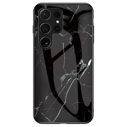 Tempered Glass + PC + TPU Cover with Black Printed Marble Pattern -  For Samsung Galaxy S24 Ultra