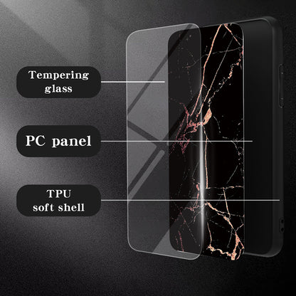 Tempered Glass + PC + TPU Cover with Gold Black Printed Marble Pattern -  For Samsung Galaxy S24 Ultra