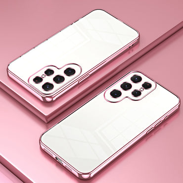 TPU Phone Case Electroplated Frame Protective Pink Cover - For Samsung Galaxy S24 Ultra