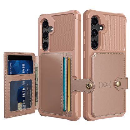 Soft TPU + PU Leather Card Slot Kickstand Pink Phone Case - For Samsung Galaxy S24