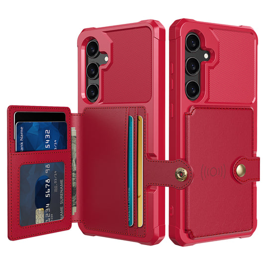 Soft TPU + PU Leather Card Slot Kickstand Red Phone Case - For Samsung Galaxy S24