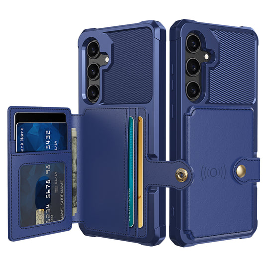 Soft TPU + PU Leather Card Slot Kickstand Blue Phone Case - For Samsung Galaxy S24