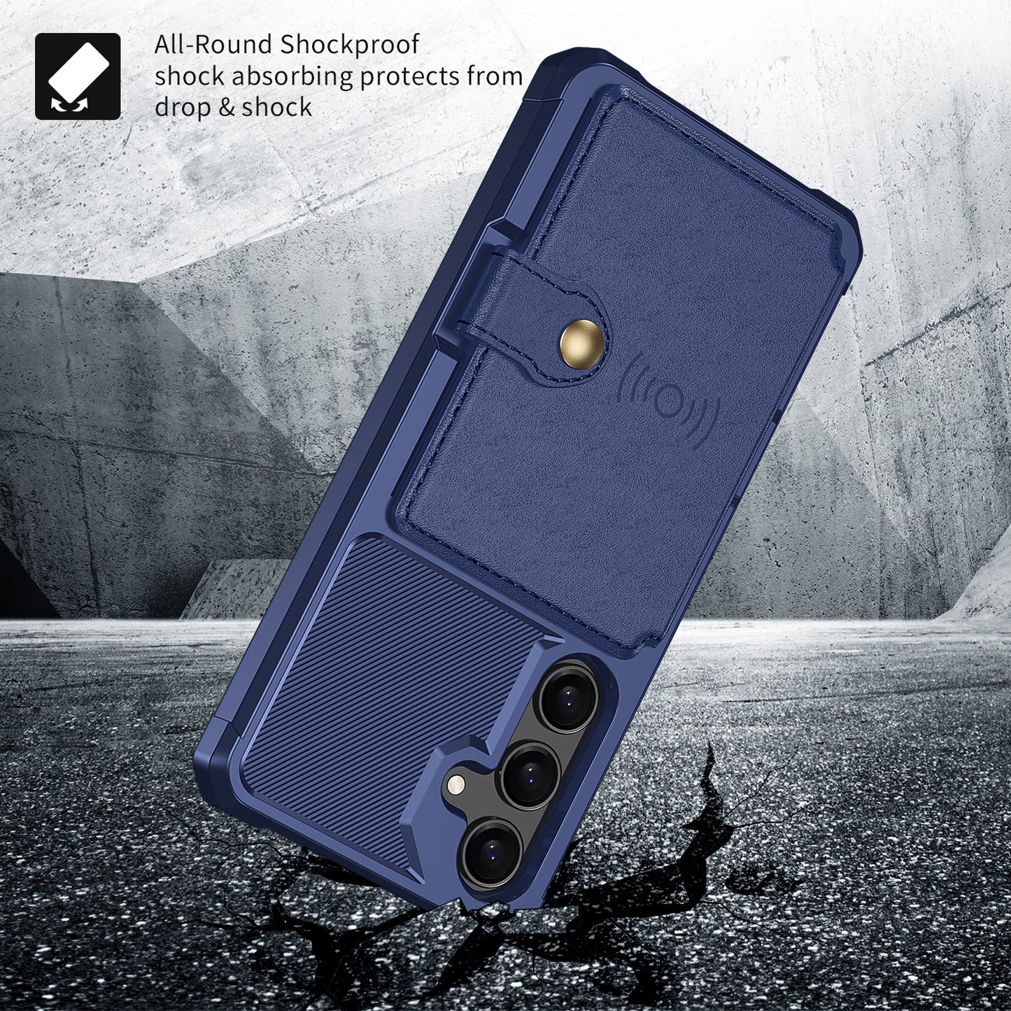 Soft TPU + PU Leather Card Slot Kickstand Blue Phone Case - For Samsung Galaxy S24