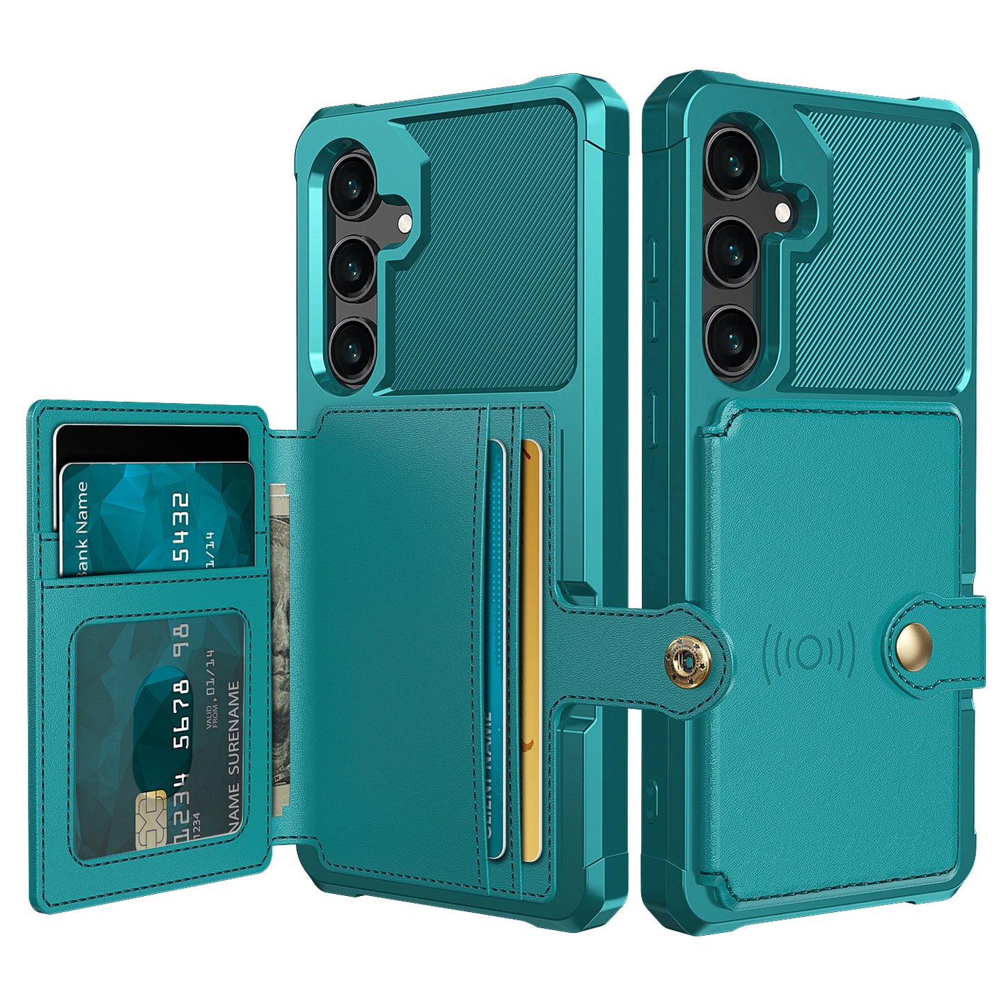 Soft TPU + PU Leather Card Slot Kickstand Green Phone Case - For Samsung Galaxy S24