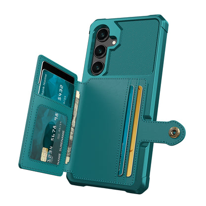 Soft TPU + PU Leather Card Slot Kickstand Green Phone Case - For Samsung Galaxy S24