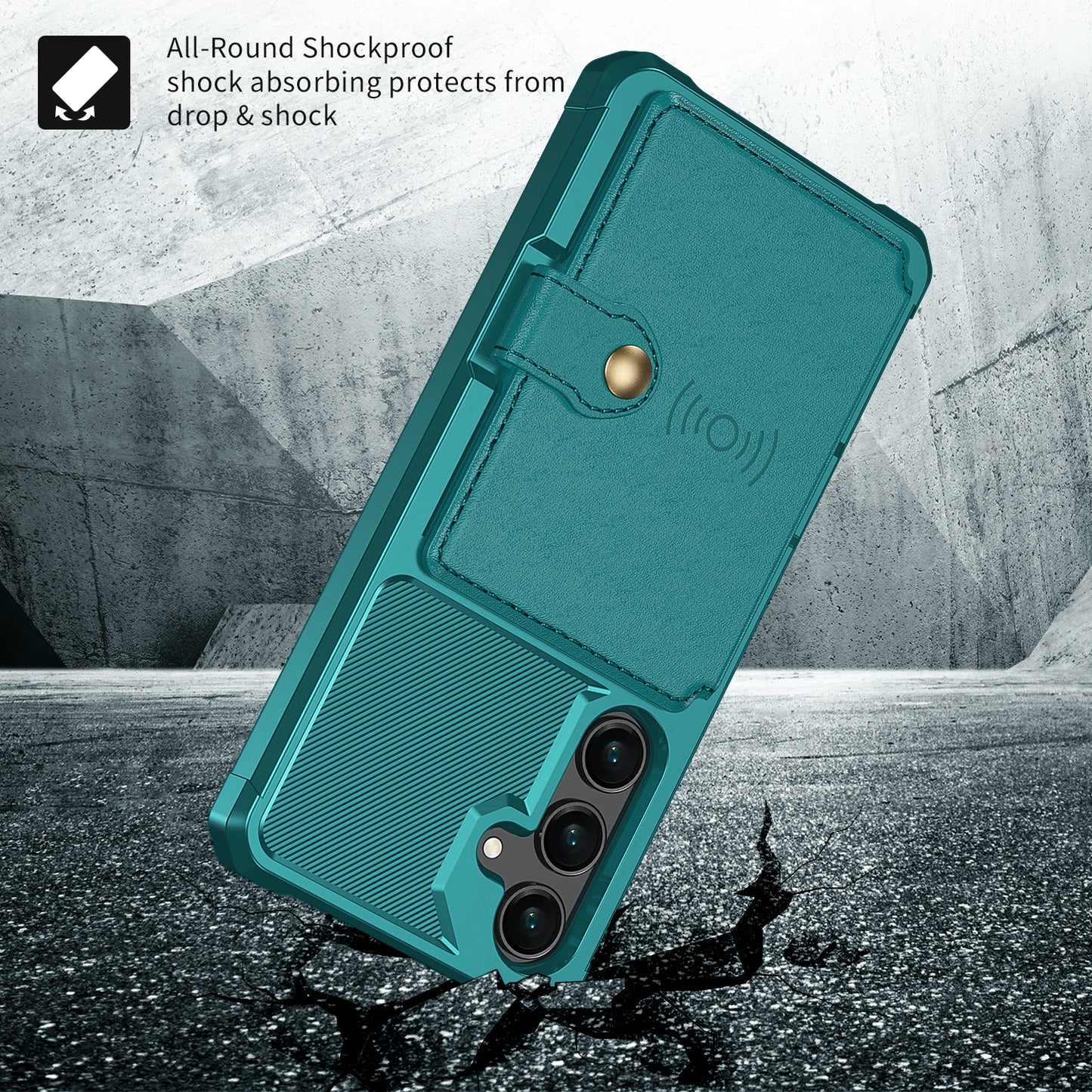 Soft TPU + PU Leather Card Slot Kickstand Green Phone Case - For Samsung Galaxy S24