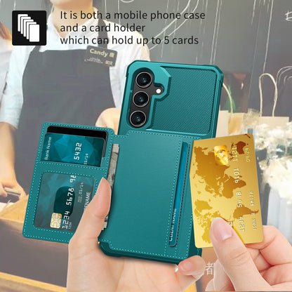 Soft TPU + PU Leather Card Slot Kickstand Green Phone Case - For Samsung Galaxy S24