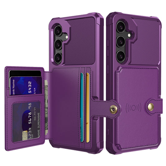 Soft TPU + PU Leather Card Slot Kickstand Purple Phone Case - For Samsung Galaxy S24