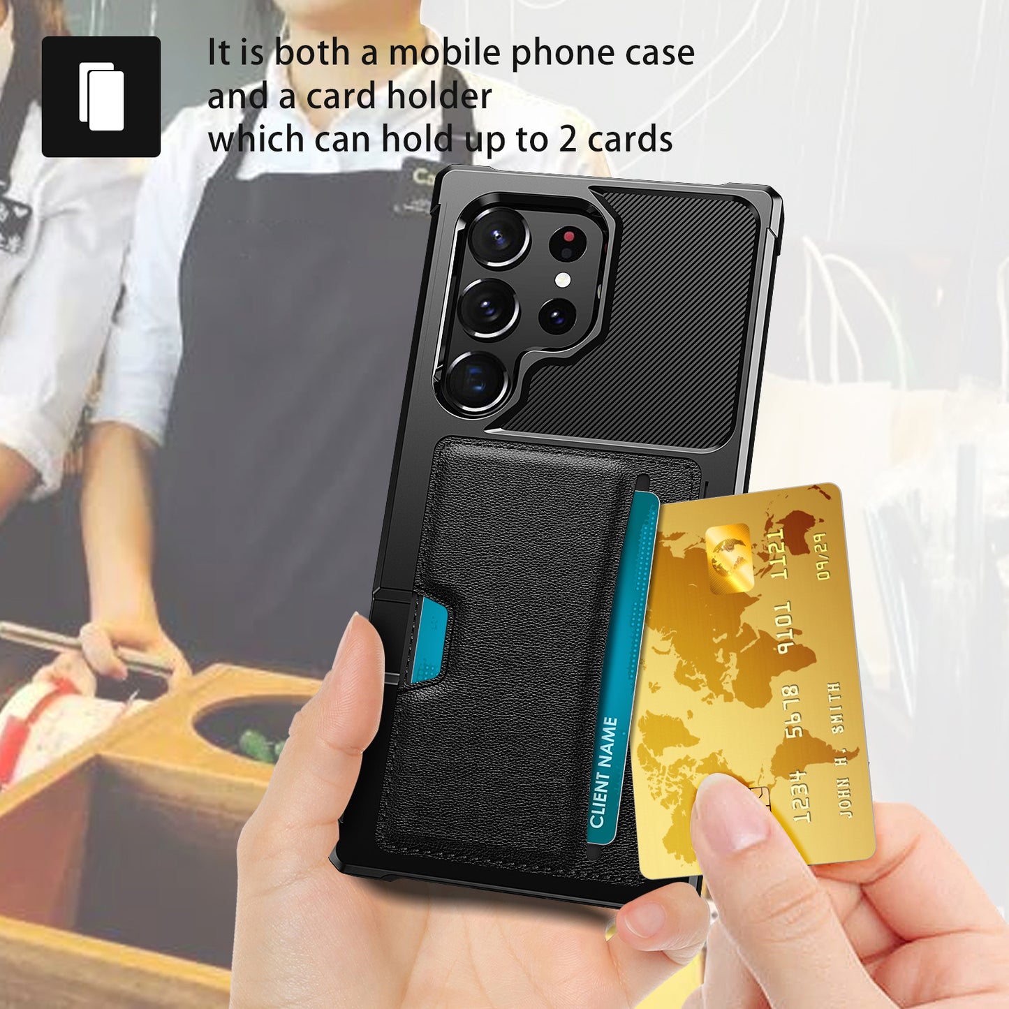 Anti-Drop Case Card Holder Black Phone Cover - For Samsung Galaxy S24 Ultra