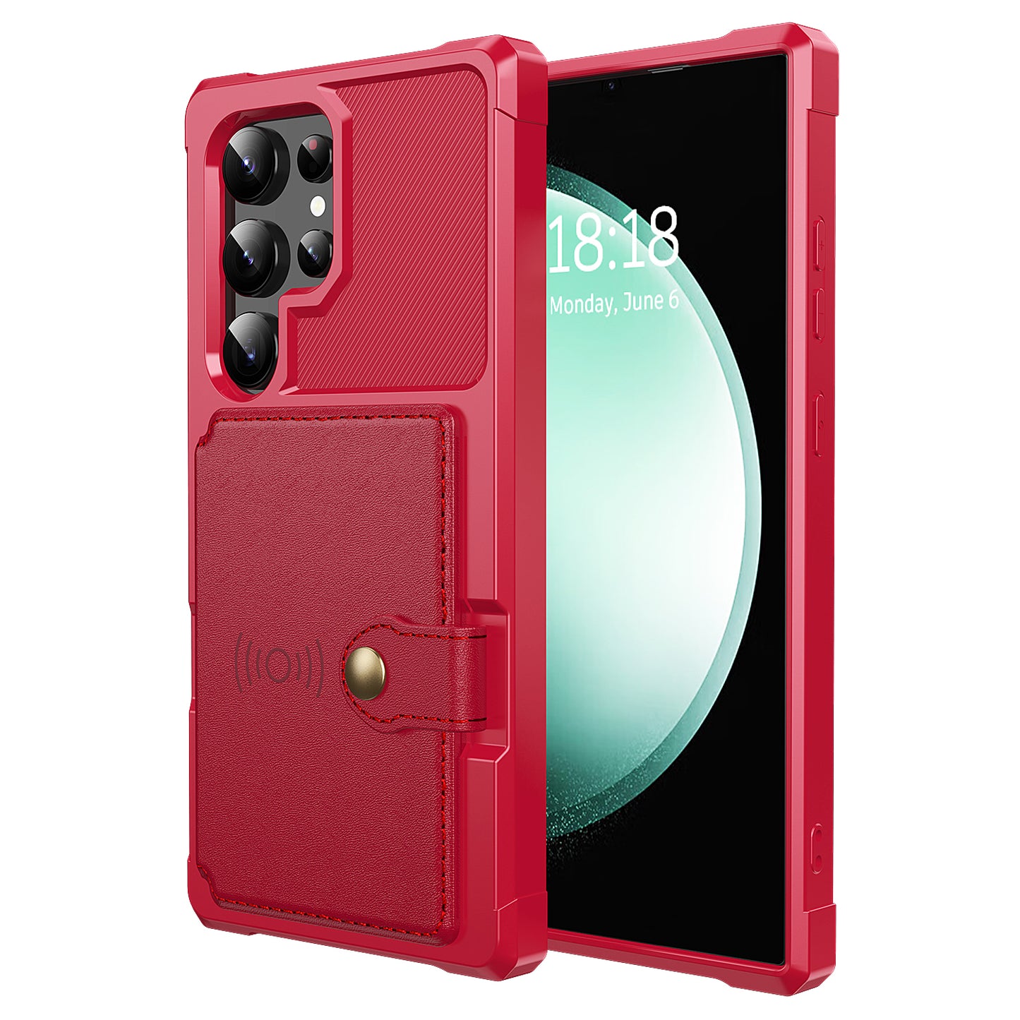 Slim-Fit PU Leather + TPU Kickstand Red Smart Phone Case - For Samsung Galaxy S24 Ultra