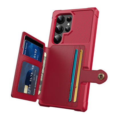 Slim-Fit PU Leather + TPU Kickstand Red Smart Phone Case - For Samsung Galaxy S24 Ultra