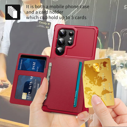 Slim-Fit PU Leather + TPU Kickstand Red Smart Phone Case - For Samsung Galaxy S24 Ultra