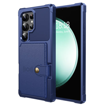 Slim-Fit PU Leather + TPU Kickstand Blue Smart Phone Case - For Samsung Galaxy S24 Ultra