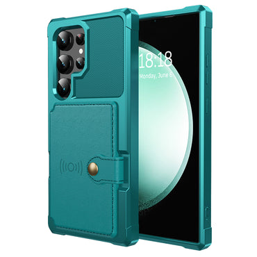 Slim-Fit PU Leather + TPU Kickstand Green Smart Phone Case - For Samsung Galaxy S24 Ultra