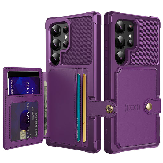 Slim-Fit PU Leather + TPU Kickstand Purple Smart Phone Case - For Samsung Galaxy S24 Ultra