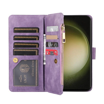 Rhombus Wallet Purse Handbag Purple Leather Phone Cover - For Samsung Galaxy S24 Ultra