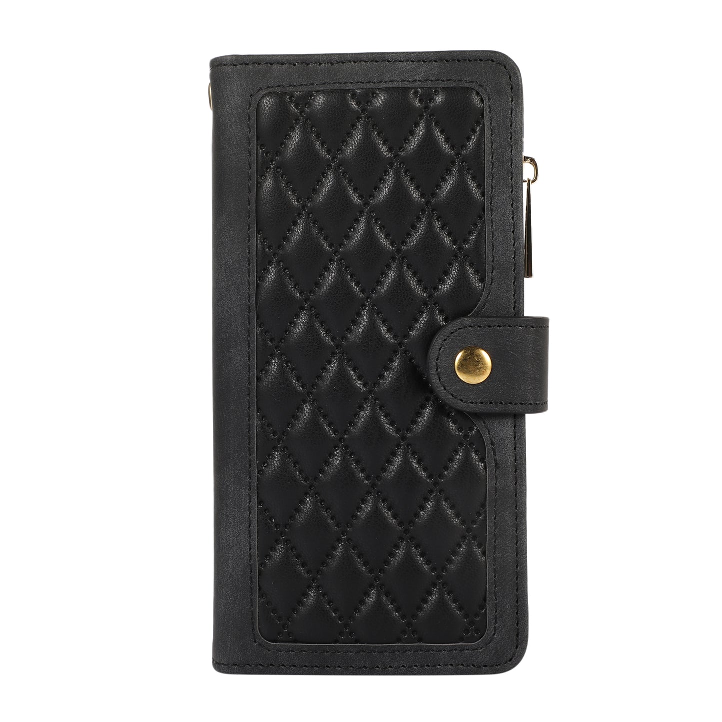 Rhombus Wallet Purse Handbag Black Leather Phone Cover - For Samsung Galaxy S24 Ultra