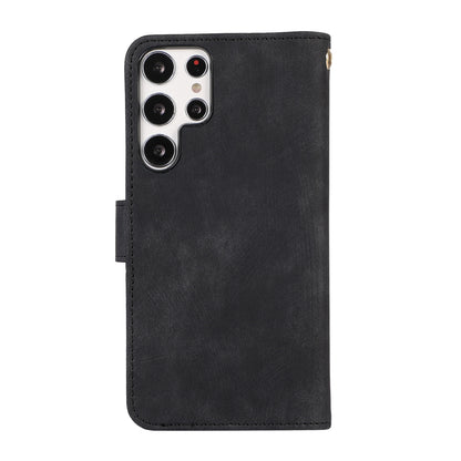 Rhombus Wallet Purse Handbag Black Leather Phone Cover - For Samsung Galaxy S24 Ultra