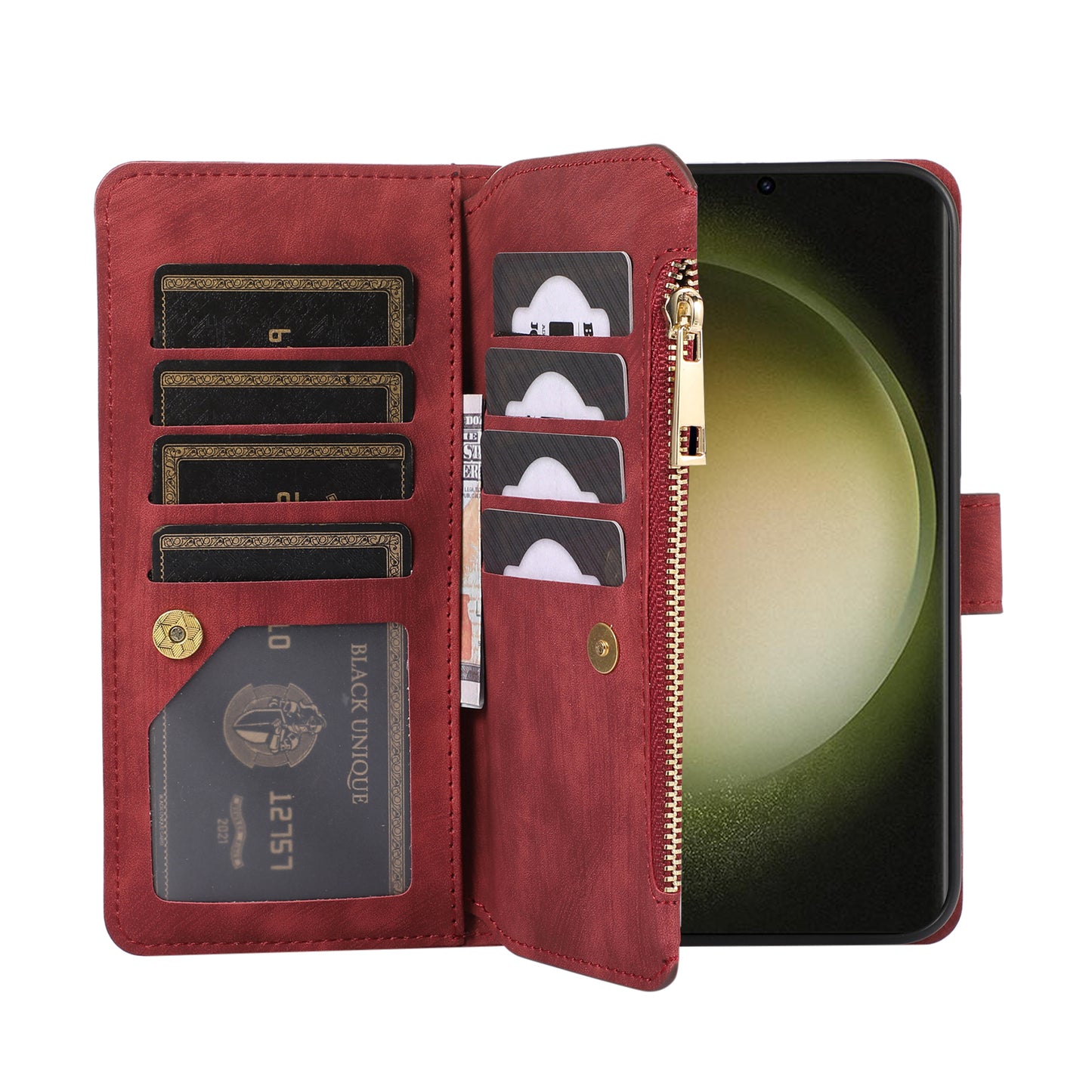 Rhombus Wallet Purse Handbag Red Leather Phone Cover - For Samsung Galaxy S24 Ultra
