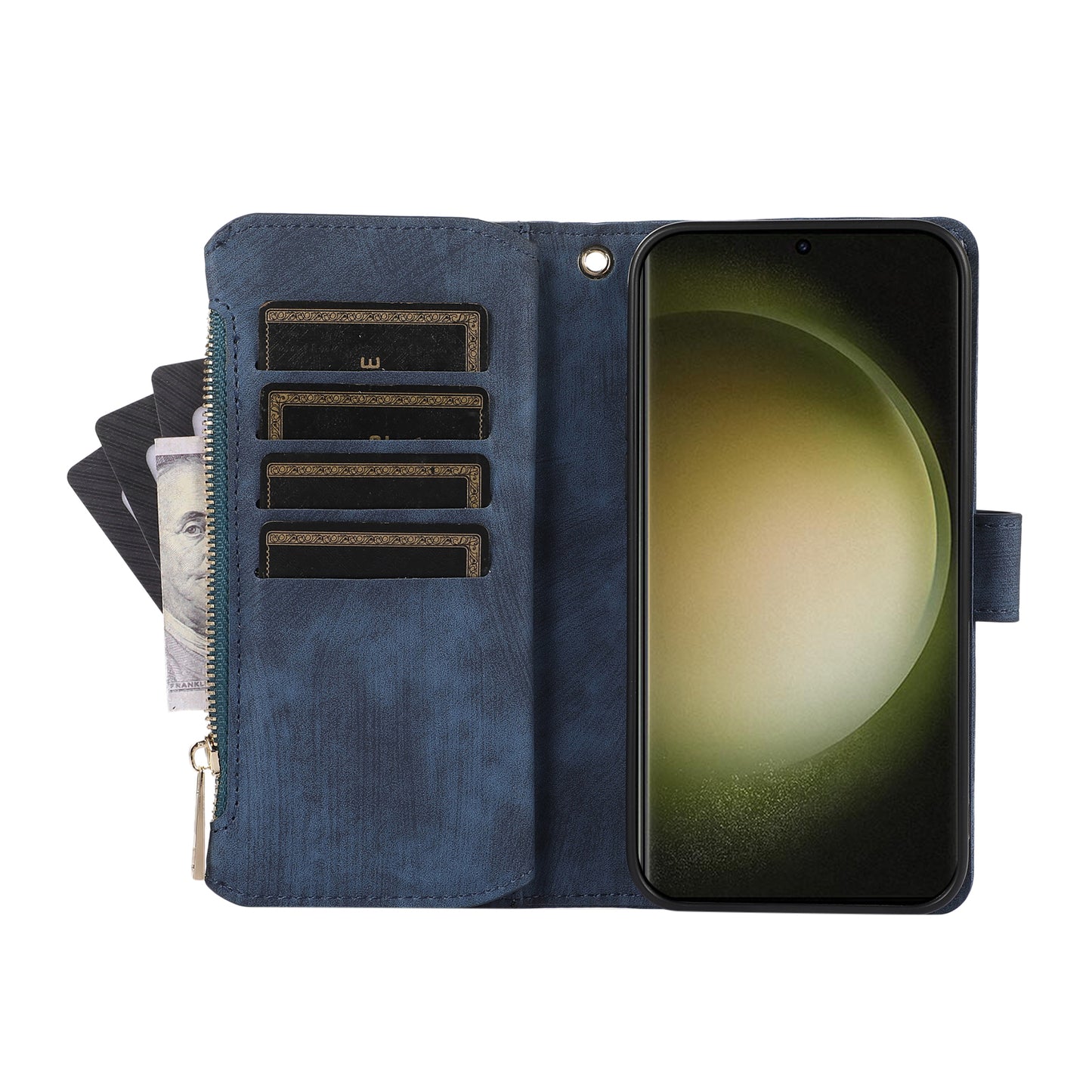 Rhombus Wallet Purse Handbag Blue Leather Phone Cover - For Samsung Galaxy S24 Ultra