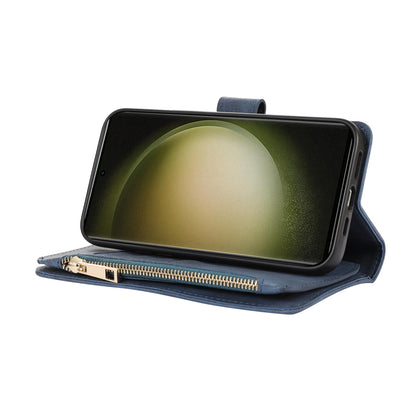 Rhombus Wallet Purse Handbag Blue Leather Phone Cover - For Samsung Galaxy S24 Ultra