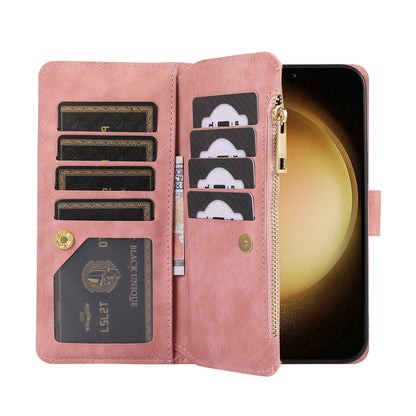 Rhombus Leather Case Stand Card Slots Rose Gold Phone Cover - For Samsung Galaxy S24