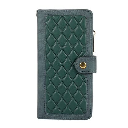 Rhombus Leather Case Stand Card Slots Green Phone Cover - For Samsung Galaxy S24