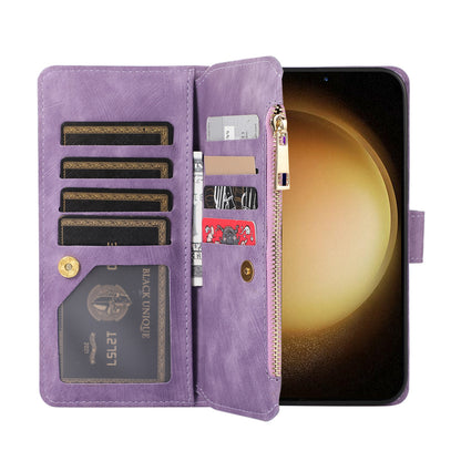 Rhombus Leather Case Stand Card Slots Purple Phone Cover - For Samsung Galaxy S24