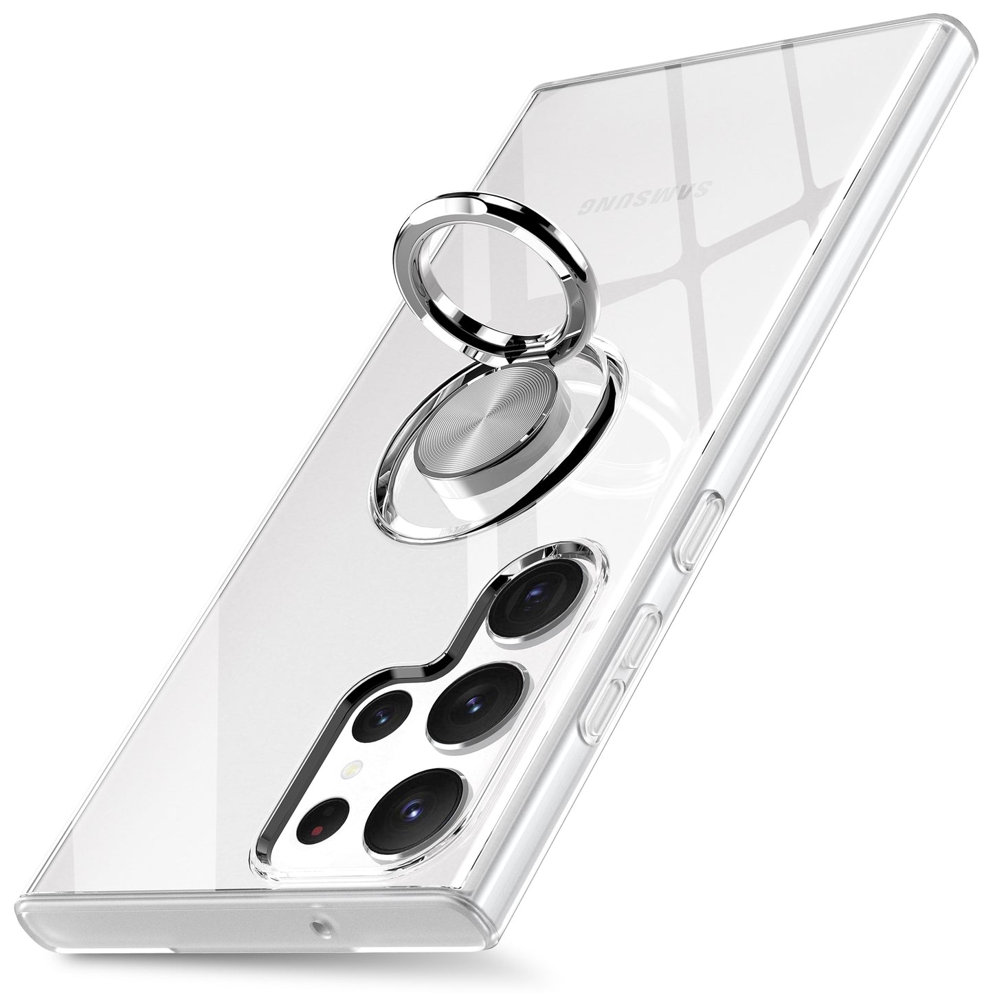 TPU Clear Phone Case with Ring Holder Kickstand - For Samsung Galaxy S24 Ultra