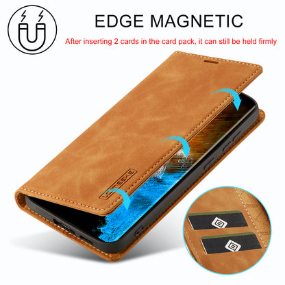 LC.IMEEKE Brown Case Microfiber Leather Folio Stand View Phone Cover - For Samsung Galaxy S24