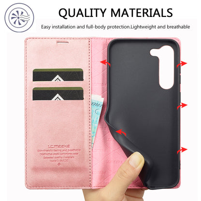 LC.IMEEKE Rose Gold Case Microfiber Leather Folio Stand View Phone Cover - For Samsung Galaxy S24