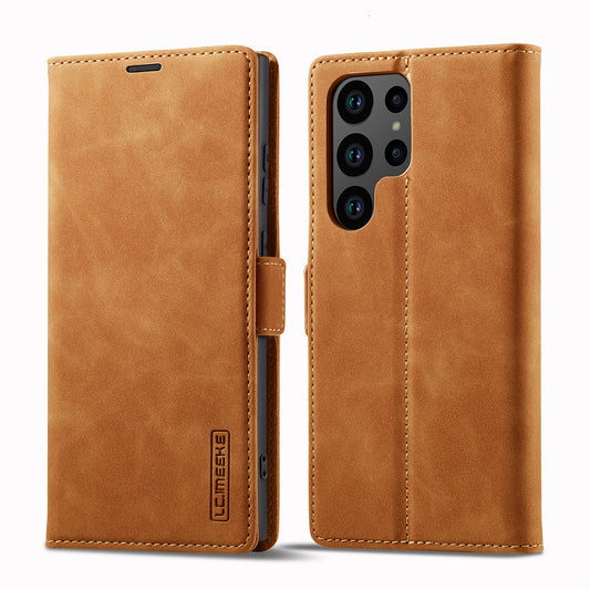 LC.IMEEKE Brown Case Microfiber Leather Folio Stand View Phone Cover - For Samsung Galaxy S24 Ultra