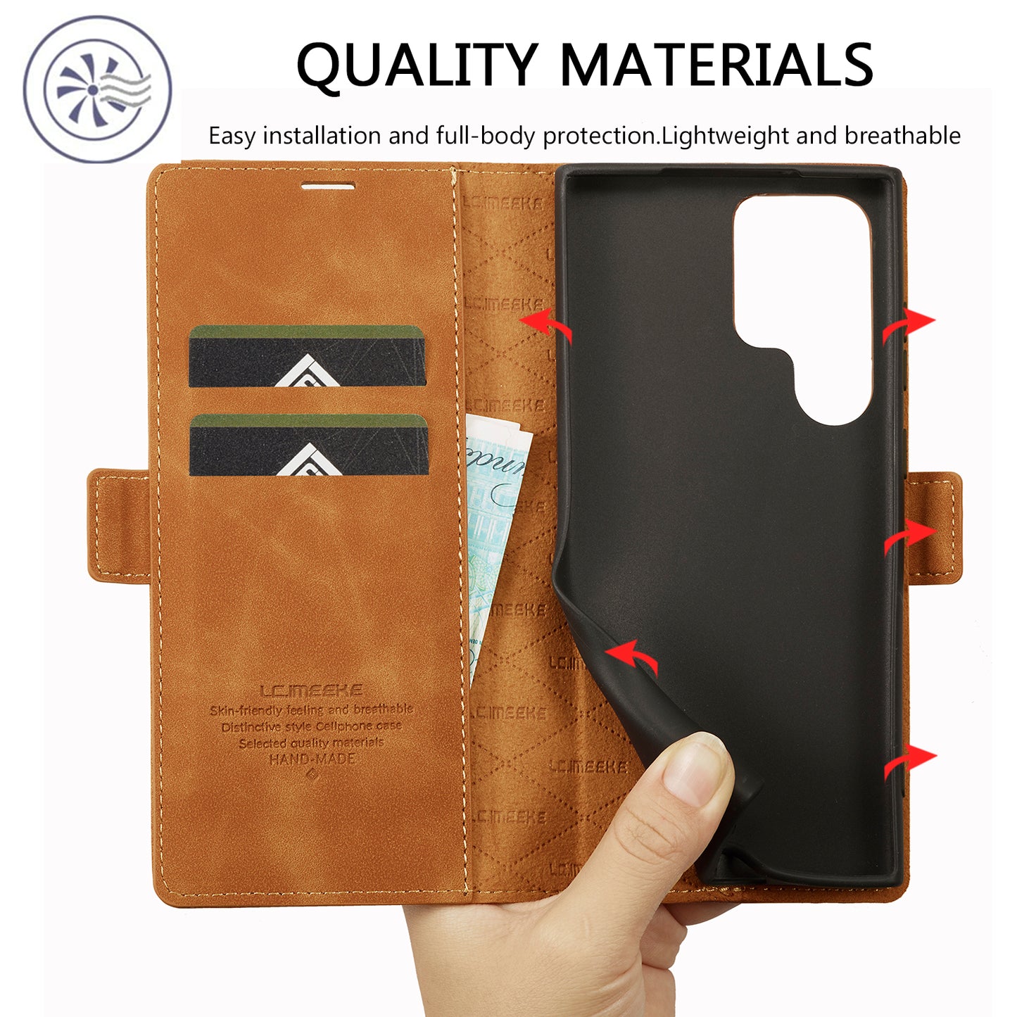 LC.IMEEKE Brown Case Microfiber Leather Folio Stand View Phone Cover - For Samsung Galaxy S24 Ultra