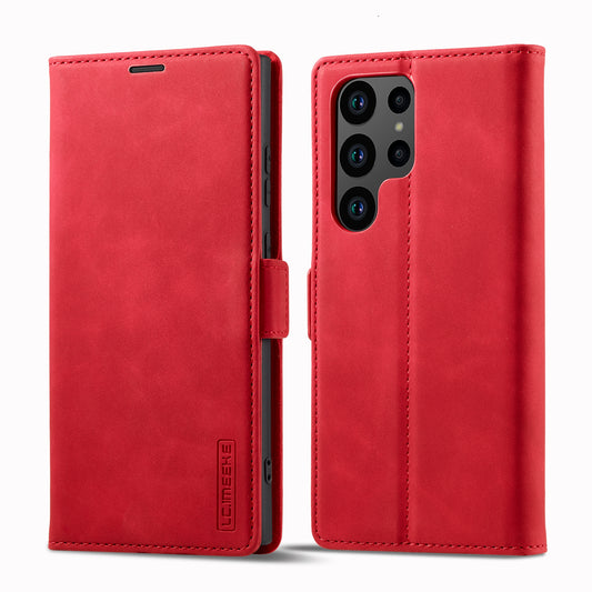 LC.IMEEKE Red Case Microfiber Leather Folio Stand View Phone Cover - For Samsung Galaxy S24 Ultra