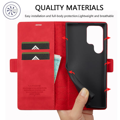 LC.IMEEKE Red Case Microfiber Leather Folio Stand View Phone Cover - For Samsung Galaxy S24 Ultra