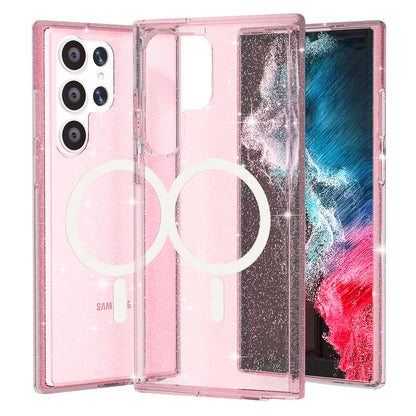 Magnetic Case Glitter Hard PC + Soft TPU Pink Phone Back Cover - For Samsung Galaxy S24 Ultra