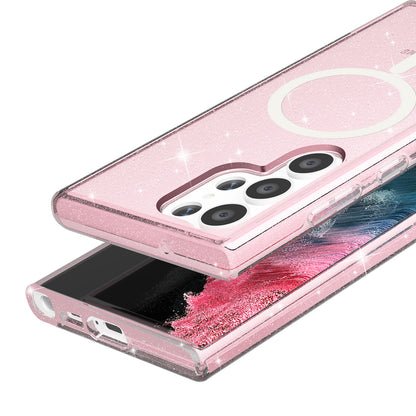 Magnetic Case Glitter Hard PC + Soft TPU Pink Phone Back Cover - For Samsung Galaxy S24 Ultra
