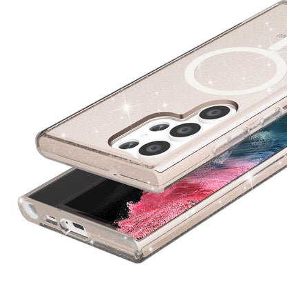 Magnetic Case Glitter Hard PC + Soft TPU Gold Phone Back Cover - For Samsung Galaxy S24 Ultra