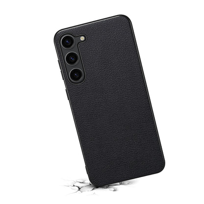 Calf Texture Case PC + TPU + PU Leather Anti-scratch Black Phone Shell - For Samsung Galaxy S24+