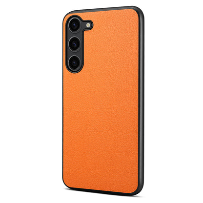 Calf Texture Case PC + TPU + PU Leather Anti-scratch Orange Phone Shell - For Samsung Galaxy S24+
