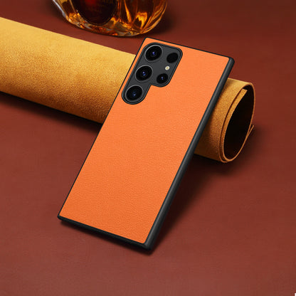 Calf Texture Anti-fall PC + TPU + PU Orange Leather Phone Case - For Samsung Galaxy S24 Ultra