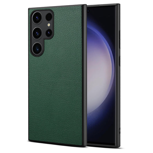 Calf Texture Anti-fall PC + TPU + PU Green Leather Phone Case - For Samsung Galaxy S24 Ultra