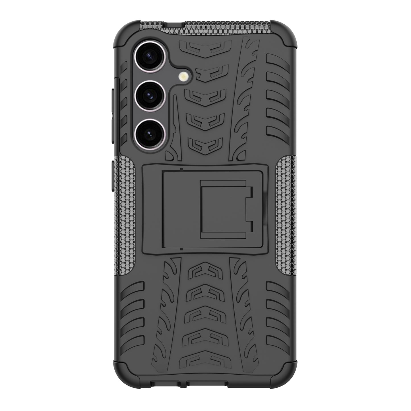 Tyre Pattern Phone Case Kickstand PC + TPU Black Cover - For Samsung Galaxy S24