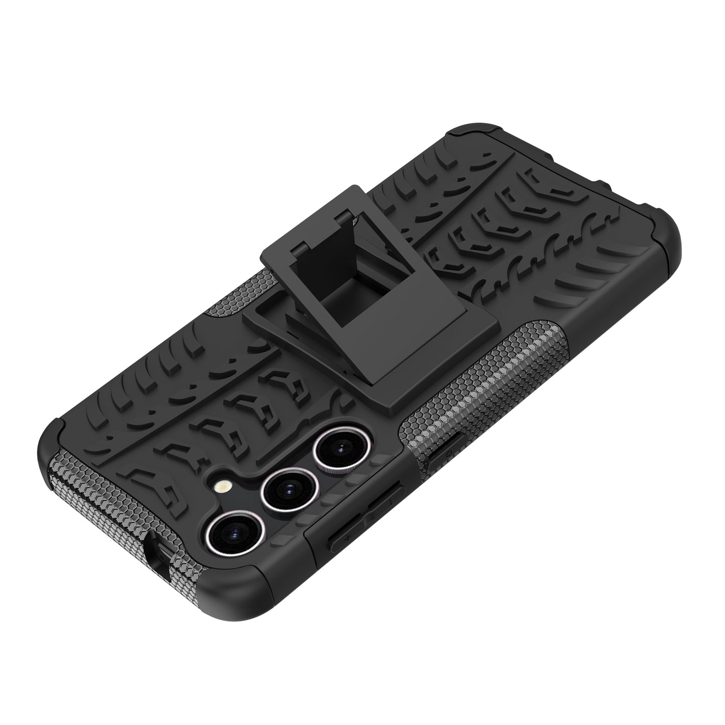 Tyre Pattern Phone Case Kickstand PC + TPU Black Cover - For Samsung Galaxy S24