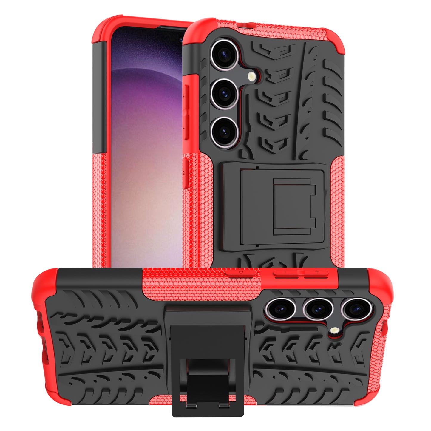 Tyre Pattern Phone Case Kickstand PC + TPU Red Cover - For Samsung Galaxy S24