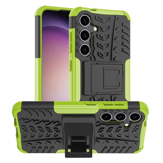 Tyre Pattern Phone Case Kickstand PC + TPU Green Cover - For Samsung Galaxy S24