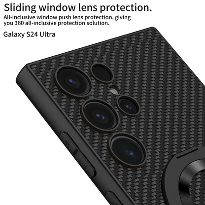 GKK Carbon Fiber Texture Magnetic Phone Case with Rotary Ring Kickstand - For Samsung Galaxy S24 Ultra